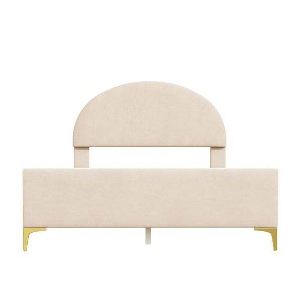 HomeRoots Beige Tufted Velvet Queen Bed Frame - Luxurious Upholstered Design for Stylish Comfort & Durability 590353