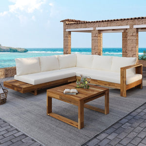 English Elm Outdoor Solid Acacia Wood 4 Piece Modular Sectional Set with Cushions Patio N757S454841B