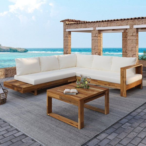 English Elm Outdoor Solid Acacia Wood 4 Piece Modular Sectional Set with Cushions Patio N757S454841B