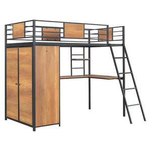 HomeRoots Black Twin Loft Bed with Desk & Shelving – Stylish Space-Saving Solution for Small Bedrooms & Dorms 590362