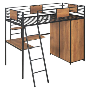 HomeRoots Black Twin Loft Bed with Desk & Shelving – Stylish Space-Saving Solution for Small Bedrooms & Dorms 590362