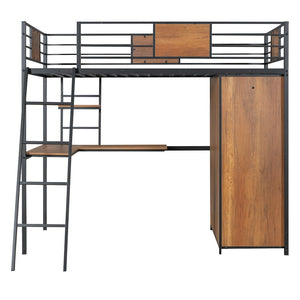 HomeRoots Black Twin Loft Bed with Desk & Shelving – Stylish Space-Saving Solution for Small Bedrooms & Dorms 590362