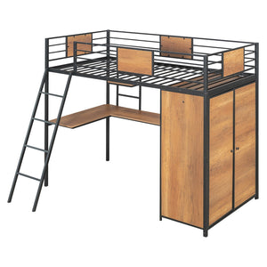 HomeRoots Black Twin Loft Bed with Desk & Shelving – Stylish Space-Saving Solution for Small Bedrooms & Dorms 590362