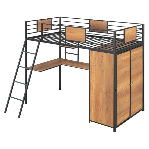 HomeRoots Black Twin Loft Bed with Desk & Shelving – Stylish Space-Saving Solution for Small Bedrooms & Dorms 590362