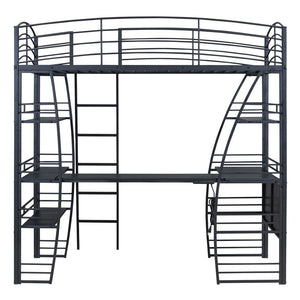 HomeRoots Black Twin Loft Bed with Integrated Desk, Shelves, and Space-Saving Design for Small Rooms 590364