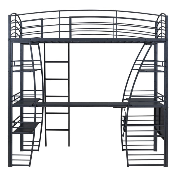 HomeRoots Black Twin Loft Bed with Integrated Desk, Shelves, and Space-Saving Design for Small Rooms 590364
