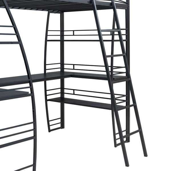 HomeRoots Black Twin Loft Bed with Integrated Desk, Shelves, and Space-Saving Design for Small Rooms 590364