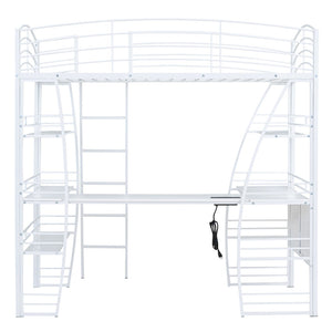 HomeRoots White Twin Loft Bed with Built-In Desk & Shelving for Space-Saving, Modern Bedroom Organization 590365