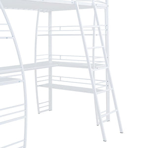 HomeRoots White Twin Loft Bed with Built-In Desk & Shelving for Space-Saving, Modern Bedroom Organization 590365