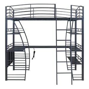 HomeRoots Black Platform Full Double Loft Bed with Desk, Shelves & Space-Saving Design for Smart Living 590366