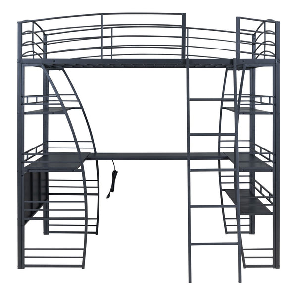 HomeRoots Black Platform Full Double Loft Bed with Desk, Shelves & Space-Saving Design for Smart Living 590366