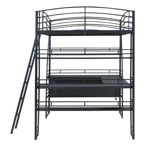 HomeRoots Black Platform Full Double Loft Bed with Desk, Shelves & Space-Saving Design for Smart Living 590366