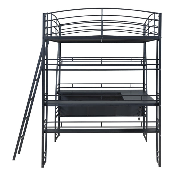 HomeRoots Black Platform Full Double Loft Bed with Desk, Shelves & Space-Saving Design for Smart Living 590366