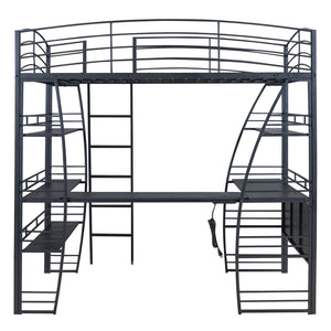 HomeRoots Black Platform Full Double Loft Bed with Desk, Shelves & Space-Saving Design for Smart Living 590366