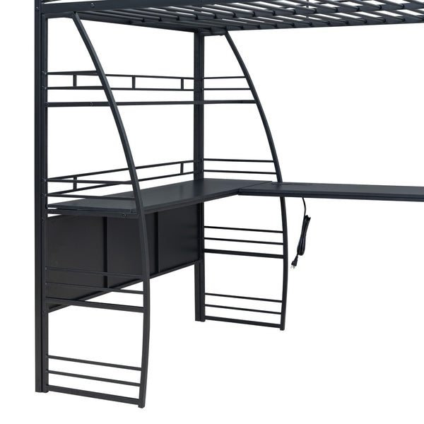 HomeRoots Black Platform Full Double Loft Bed with Desk, Shelves & Space-Saving Design for Smart Living 590366