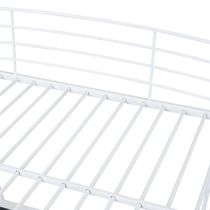 HomeRoots White Metal Full Loft Bed with Desk, Shelves & USB Ports - Space-Saving Solution for Modern Rooms 590367