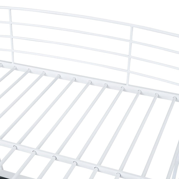 HomeRoots White Metal Full Loft Bed with Desk, Shelves & USB Ports - Space-Saving Solution for Modern Rooms 590367