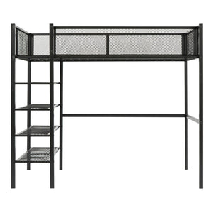 HomeRoots Black Metal Twin Loft Bed with Integrated Desk & Shelves – Space-Saving Style for Small Rooms! 590371