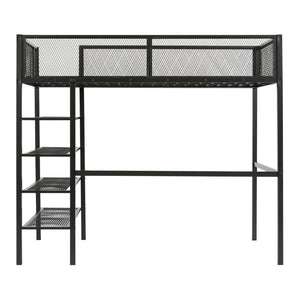 HomeRoots Black Metal Twin Loft Bed with Integrated Desk & Shelves – Space-Saving Style for Small Rooms! 590371