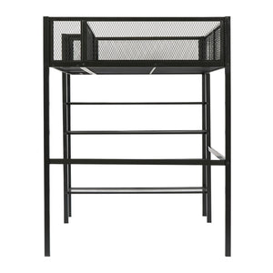 HomeRoots Black Metal Twin Loft Bed with Integrated Desk & Shelves – Space-Saving Style for Small Rooms! 590371