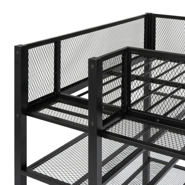 HomeRoots Black Metal Twin Loft Bed with Integrated Desk & Shelves – Space-Saving Style for Small Rooms! 590371