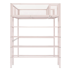 HomeRoots Pink Twin Loft Bed with Integrated Desk, Shelves & Sturdy Metal Frame - Space-Saving Fun for Kids 590372