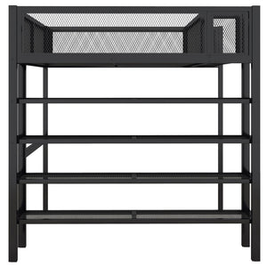 HomeRoots Black Metal Full Double Loft Bed with Integrated Storage Shelves – Stylish, Space-Saving Design! 590374