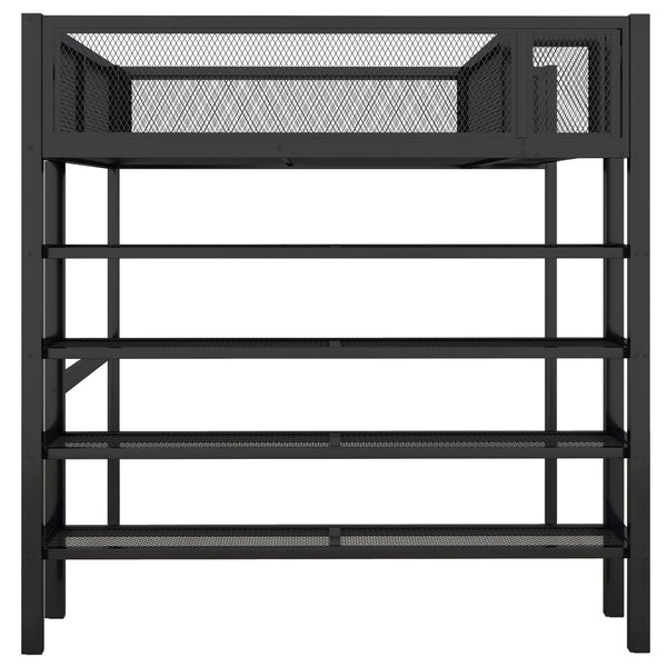 HomeRoots Black Metal Full Double Loft Bed with Integrated Storage Shelves – Stylish, Space-Saving Design! 590374