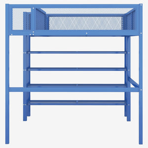 HomeRoots Blue Metal Loft Bed with Integrated Shelves - Space-Saving Full Double Design for Stylish Rooms 590375