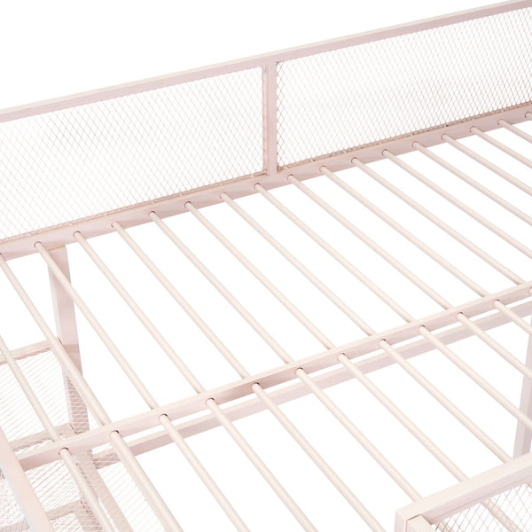HomeRoots Light Pink Loft Bed - Stylish Metal Full-Double Design with Shelves for Storage & Play Space 590376