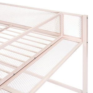 HomeRoots Light Pink Loft Bed - Stylish Metal Full-Double Design with Shelves for Storage & Play Space 590376