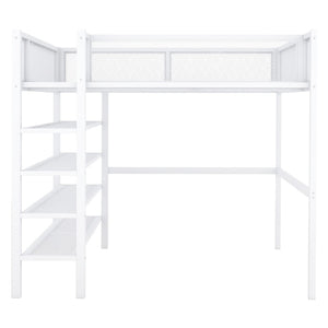 HomeRoots White Metal Twin Loft Bed with Integrated Desk & Shelves - Space-Saving Solution for Small Rooms 590377