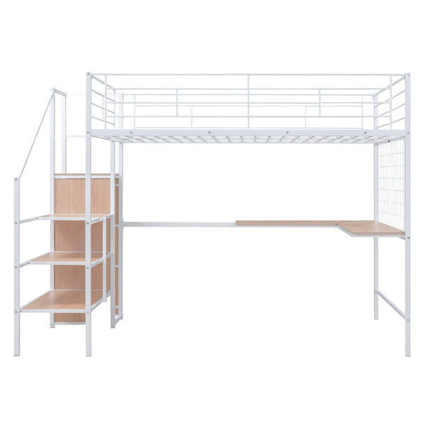 HomeRoots Black Loft Bed with Desk and Shelves – Space-Saving Full Double Design in Durable Wood and Metal 590378