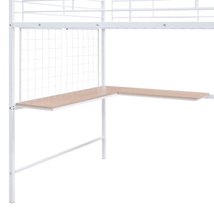 HomeRoots Black Loft Bed with Desk and Shelves – Space-Saving Full Double Design in Durable Wood and Metal 590378
