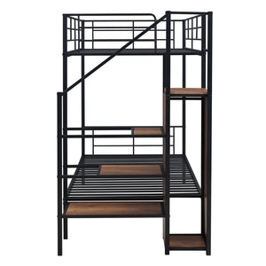 HomeRoots Black Twin Over Twin Metal Bunk Bed with Stairs, Storage & Safety Features for Kids' Rooms 590380
