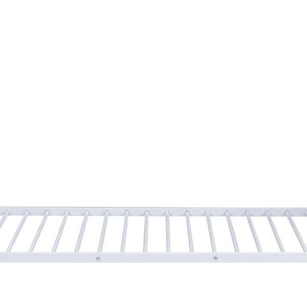 HomeRoots White Twin Over Twin Metal Bunk Bed with Staircase, Storage, and Safety Features for Kids' Rooms 590381