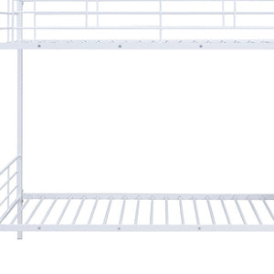 HomeRoots White Twin Over Twin Metal Bunk Bed with Staircase, Storage, and Safety Features for Kids' Rooms 590381