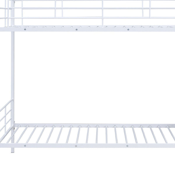 HomeRoots White Twin Over Twin Metal Bunk Bed with Staircase, Storage, and Safety Features for Kids' Rooms 590381