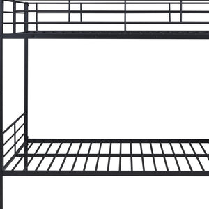 HomeRoots Black Full-Over-Full Metal Bunk Bed with Stairs, Storage & Safety Features for Kids' Rooms 590383