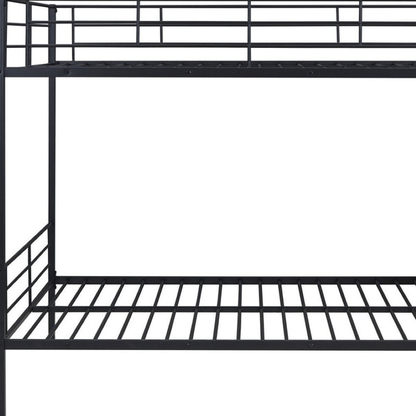 HomeRoots Black Full-Over-Full Metal Bunk Bed with Stairs, Storage & Safety Features for Kids' Rooms 590383