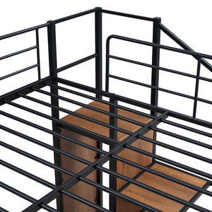 HomeRoots Black Full-Over-Full Metal Bunk Bed with Stairs, Storage & Safety Features for Kids' Rooms 590383