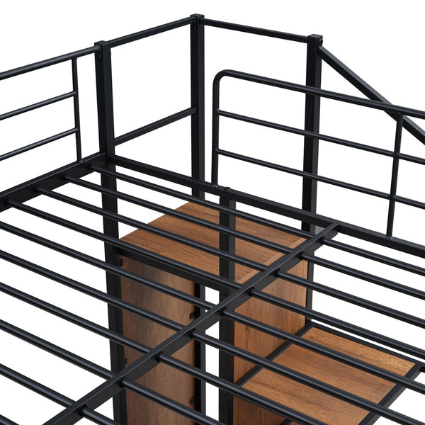 HomeRoots Black Full-Over-Full Metal Bunk Bed with Stairs, Storage & Safety Features for Kids' Rooms 590383