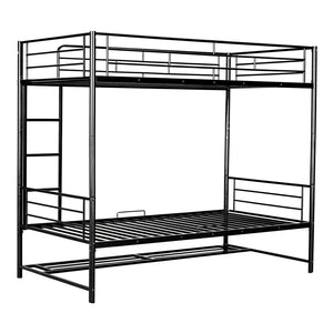 HomeRoots Black Twin Over Twin Metal Bunk Bed with Integrated Storage - Modern Space-Saving Solution for Kids 590385