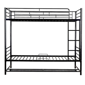 HomeRoots Black Twin Over Twin Metal Bunk Bed with Integrated Storage - Modern Space-Saving Solution for Kids 590385