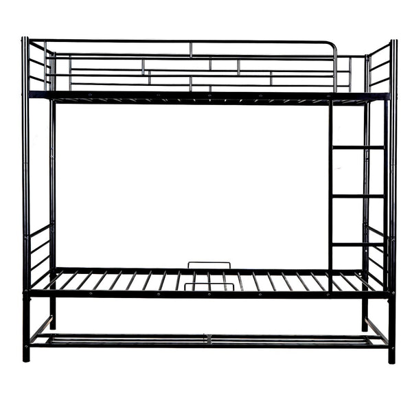 HomeRoots Black Twin Over Twin Metal Bunk Bed with Integrated Storage - Modern Space-Saving Solution for Kids 590385