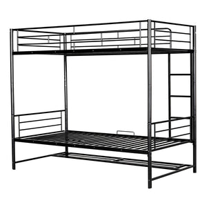 HomeRoots Black Twin Over Twin Metal Bunk Bed with Integrated Storage - Modern Space-Saving Solution for Kids 590385