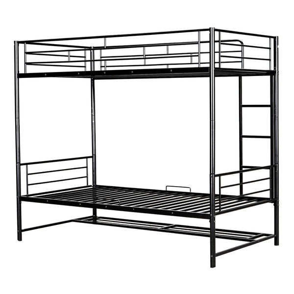 HomeRoots Black Twin Over Twin Metal Bunk Bed with Integrated Storage - Modern Space-Saving Solution for Kids 590385