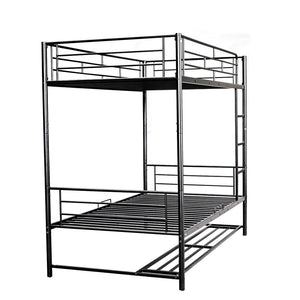 HomeRoots Black Twin Over Twin Metal Bunk Bed with Integrated Storage - Modern Space-Saving Solution for Kids 590385