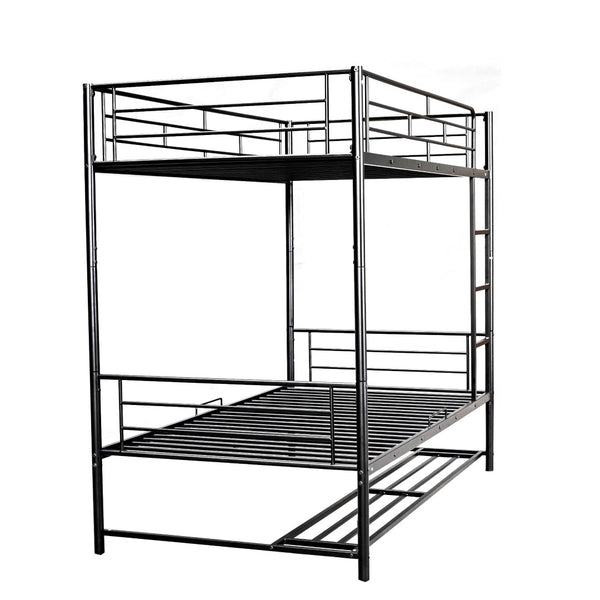 HomeRoots Black Twin Over Twin Metal Bunk Bed with Integrated Storage - Modern Space-Saving Solution for Kids 590385