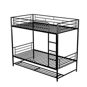 HomeRoots Black Twin Over Twin Metal Bunk Bed with Integrated Storage - Modern Space-Saving Solution for Kids 590385